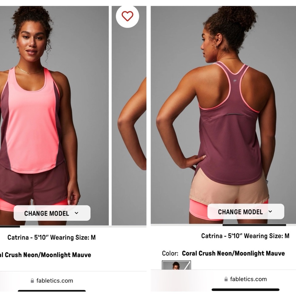 NWT. Fabletics Small Neon Coral and Mauve Racerback tank